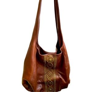 B-Low The Belt Soft Brown Leather Studded Hobo Bag